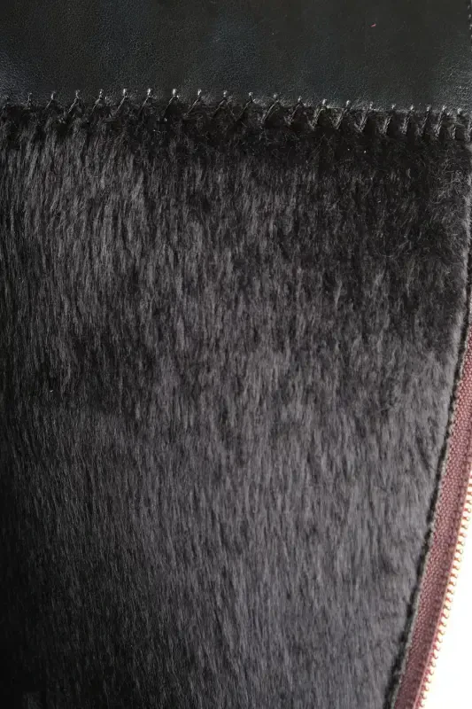 Women's short heeled boots, thin faux fur lined, brown zippered. - 8