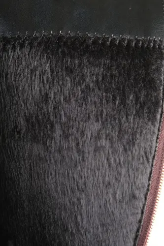 Women's short heeled boots, thin faux fur lined, brown zippered. - 9