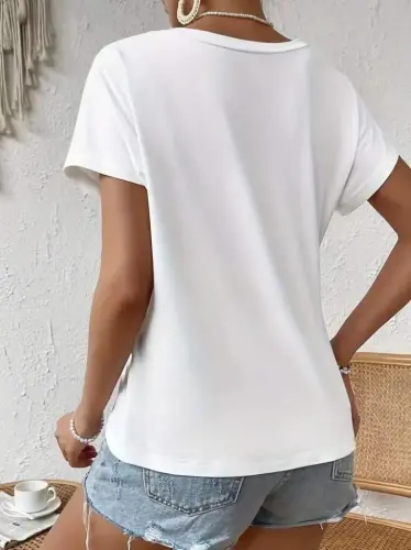 Women's Short Sleeve Asymmetric Cut Waist Gather Knot Detail Viscose Blouse - BÜYÜKBEDENIZ (1)