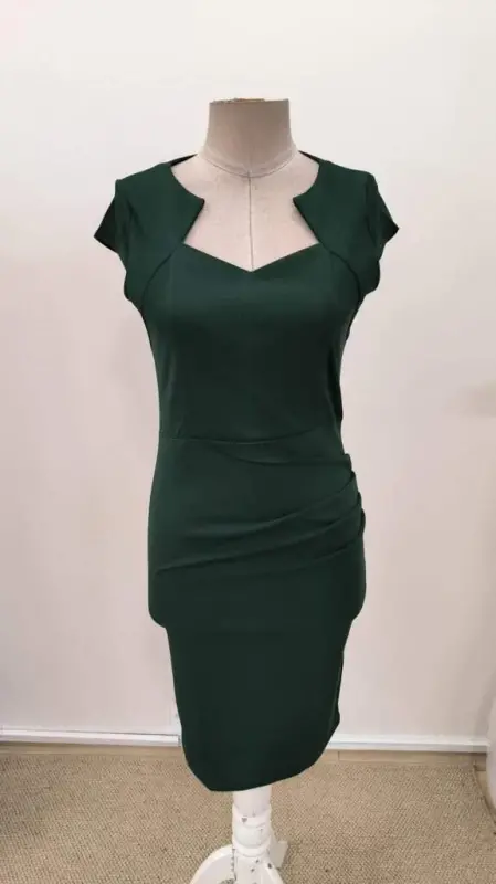 Women's Short Sleeve Asymmetric Neck Short Imported Crepe Dress - 4