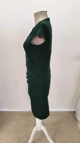 Women's Short Sleeve Asymmetric Neck Short Imported Crepe Dress - 5