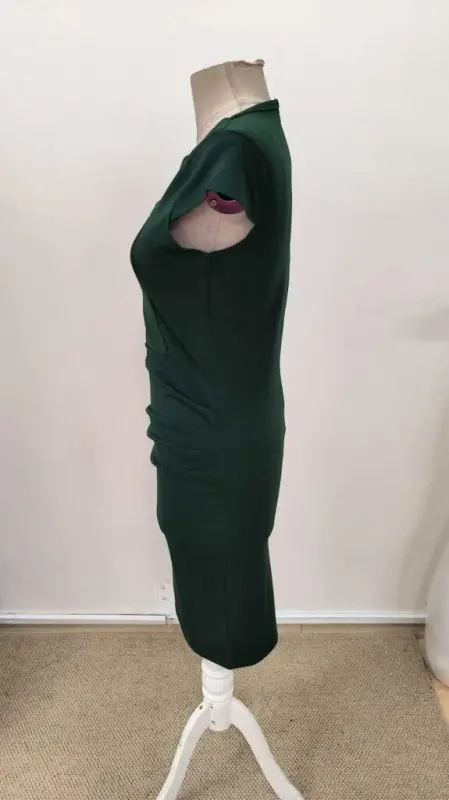 Women's Short Sleeve Asymmetric Neck Short Imported Crepe Dress - 5