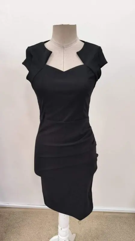Women's Short Sleeve Asymmetric Neck Short Imported Crepe Dress - 4