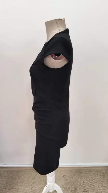 Women's Short Sleeve Asymmetric Neck Short Imported Crepe Dress - 5