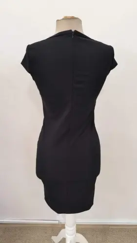 Women's Short Sleeve Asymmetric Neck Short Imported Crepe Dress - 6