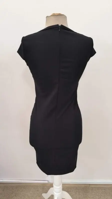 Women's Short Sleeve Asymmetric Neck Short Imported Crepe Dress - 6