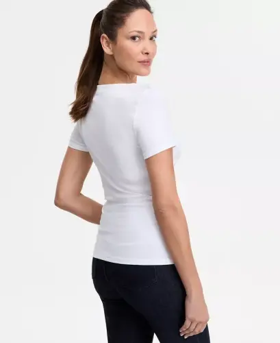 Women's Short Sleeve Asymmetric-Neck Top, Exclusively at Modazone - Bright Whi - 3