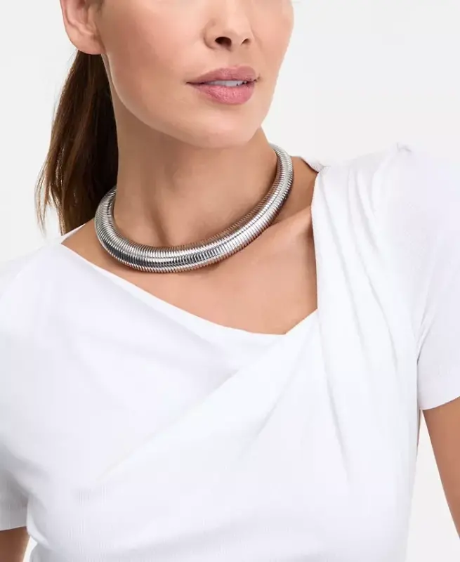 Women's Short Sleeve Asymmetric-Neck Top, Exclusively at Modazone - Bright Whi - 4