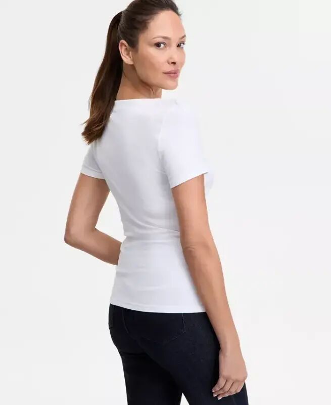 Women's Short Sleeve Asymmetric-Neck Top, Exclusively at Modazone - Bright Whi - 4