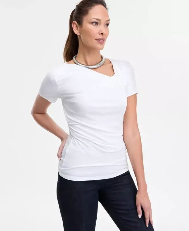 Women's Short Sleeve Asymmetric-Neck Top, Exclusively at Modazone - Bright Whi - I.N.C. International Concepts