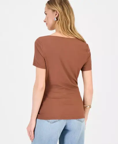 Women's Short Sleeve Asymmetric-Neck Top, Exclusively at Modazone - Copper Moon - 3