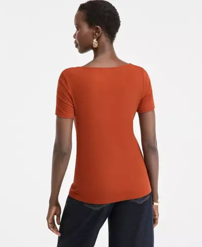 Women's Short Sleeve Asymmetric-Neck Top, Exclusively at Modazone - Copper Rust - I.N.C. INTERNATIONAL CONCEPTS (1)