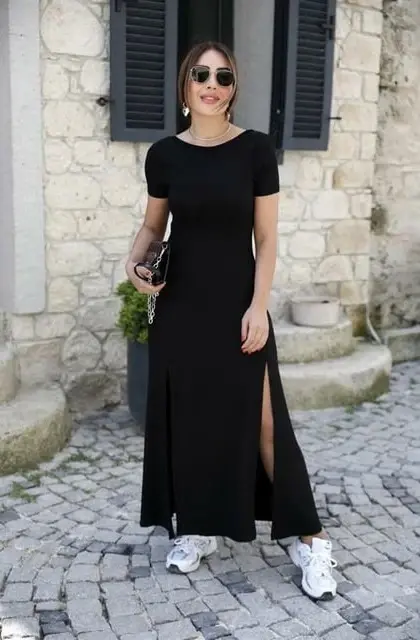 Women's Short Sleeve Backless Slit Detail Viscose Dress - 3