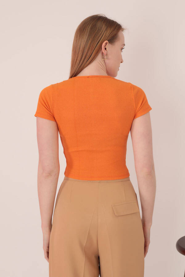 Women's Short Sleeve Blouse with Dropped Front - Orange - 4