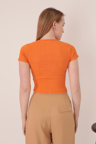 Women's Short Sleeve Blouse with Dropped Front - Orange - 8