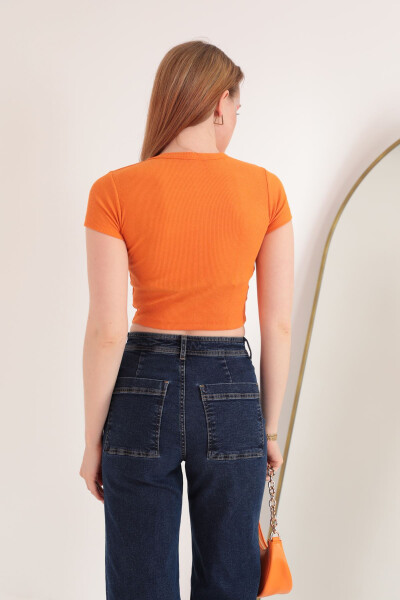 Women's Short Sleeve Blouse with Windowed Front - Orange - Jersey Fabric - 8