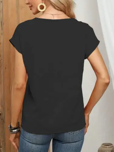 Women's Short Sleeve Button-Down V-Neck Aerobin Blouse - 3