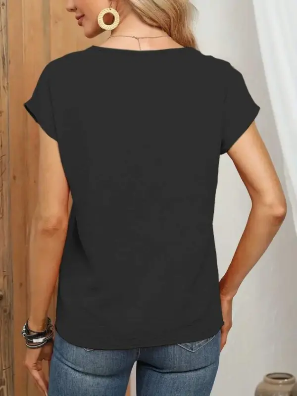 Women's Short Sleeve Button-Down V-Neck Aerobin Blouse - 3