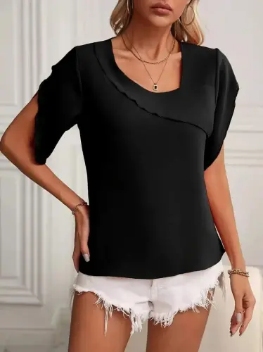 Women's Short Sleeve Collar And Arm Detail Jesica Blouse - 6