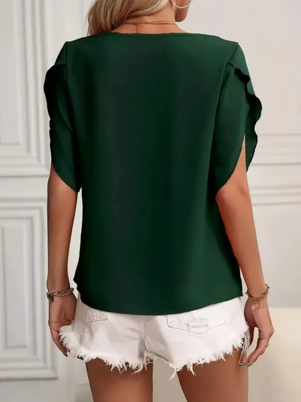 Women's Short Sleeve Collar And Sleeve Detail Jesica Blouse - 2