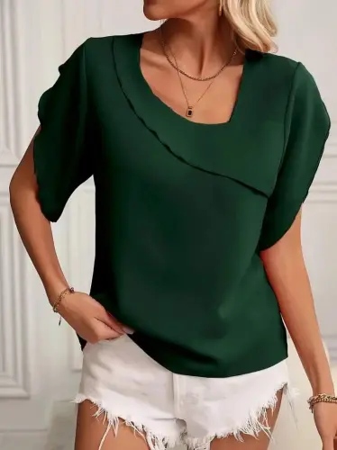 Women's Short Sleeve Collar And Sleeve Detail Jesica Blouse - 3