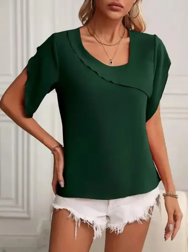 Women's Short Sleeve Collar And Sleeve Detail Jesica Blouse - 5