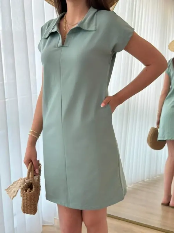 Women's Short Sleeve Collar Viscose Two Thread Dress - 7