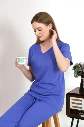 Women's Short Sleeve Cotton Jersey Pajama Set Saks 4213 - BÜYÜKBEDENIZ (1)