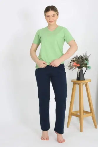 Women's Short Sleeve Cotton Knit Pajama Set Pistachio Green 4215 - 4