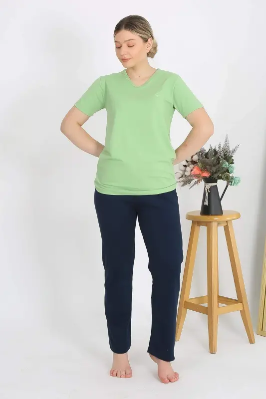 Women's Short Sleeve Cotton Knit Pajama Set Pistachio Green 4215 - 6