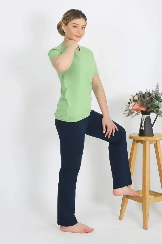 Women's Short Sleeve Cotton Knit Pajama Set Pistachio Green 4215 - 2