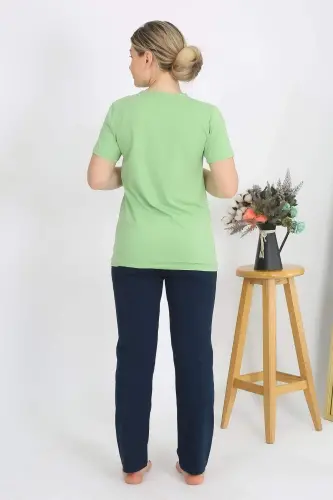 Women's Short Sleeve Cotton Knit Pajama Set Pistachio Green 4215 - 3