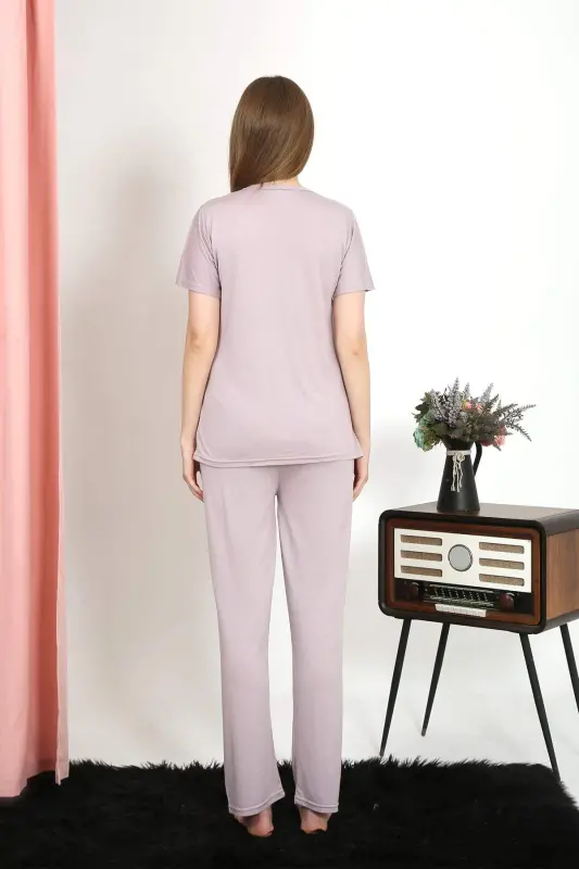 Women's Short Sleeve Cotton Knit Pajama Set Powder 4213 - 5
