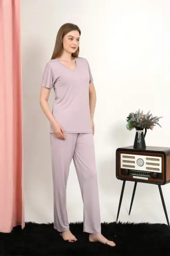 Women's Short Sleeve Cotton Knit Pajama Set Powder 4213 - 3
