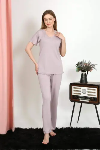 Women's Short Sleeve Cotton Knit Pajama Set Powder 4213 - 4