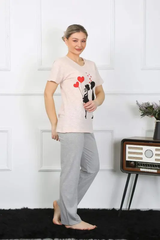 Women's Short Sleeve Cotton Pajama Set 4207 - 3