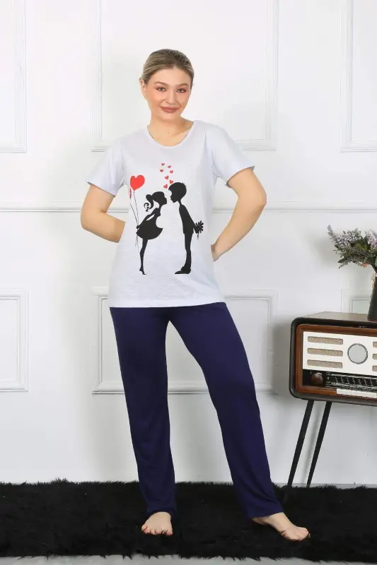 Women's Short Sleeve Cotton Pajama Set 4208 - BÜYÜKBEDENIZ