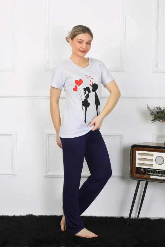 Women's Short Sleeve Cotton Pajama Set 4208 - 2