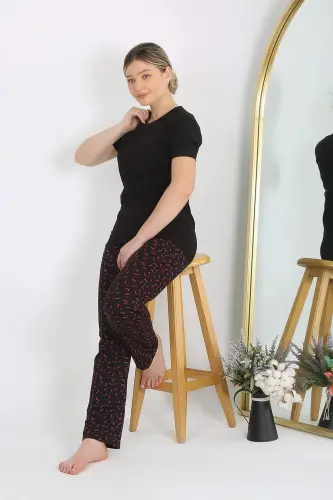 Women's Short Sleeve Cotton Pajamas Set Black 4214 - 6