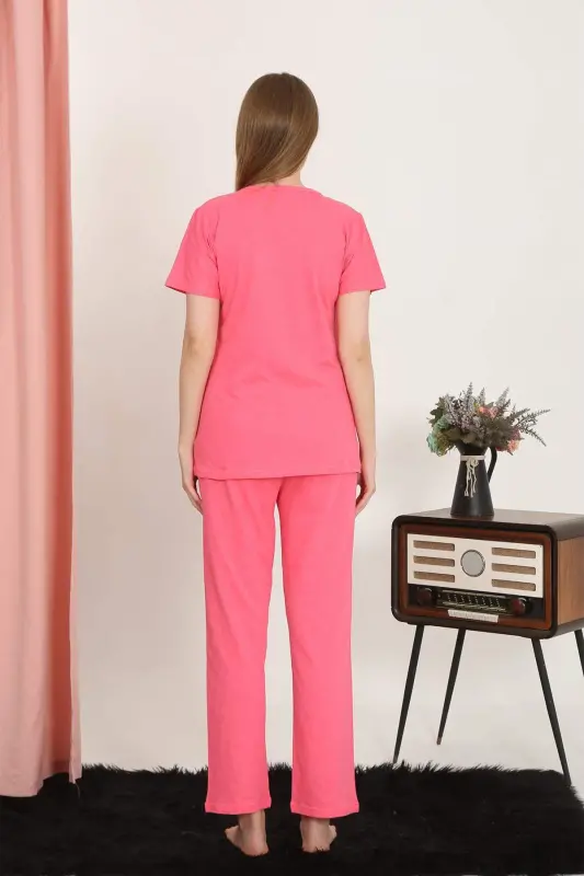 Women's Short Sleeve Cotton Pajamas Set in Fuchsia 4213 - 4