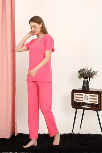 Women's Short Sleeve Cotton Pajamas Set in Fuchsia 4213 - 5
