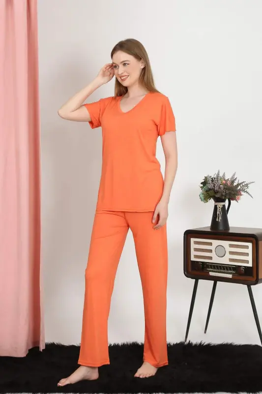Women's Short Sleeve Cotton Pajamas Set Orange 4213 - 3