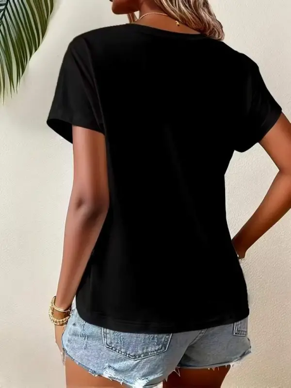 Women's Short Sleeve Crew Neck Asymmetric Cut Detail Viscose Blouse - 5