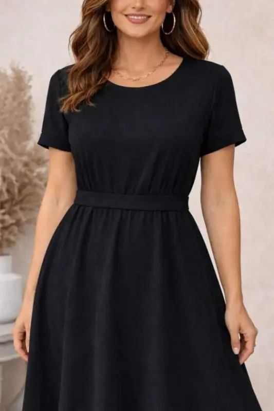Women's Short Sleeve Crew Neck Button-Back Viscose Midi Dress - 3