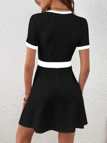 Women's Short Sleeve Crew Neck Button-front Modal Dress - 5