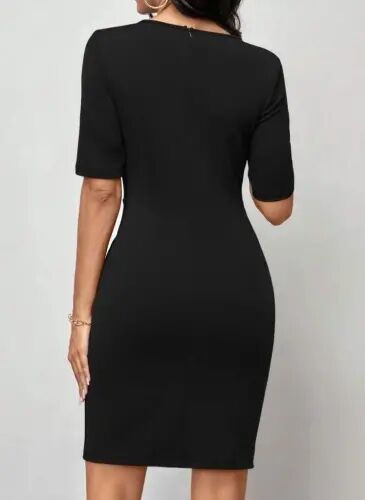Women's Short Sleeve Crew Neck Front Ruched Mini Imported Crepe Dress - 3