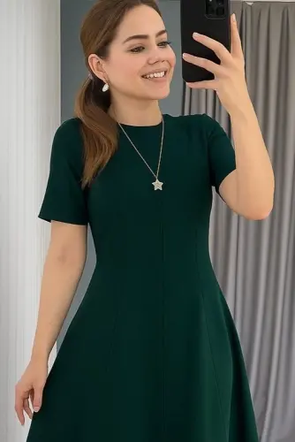 Women's Short Sleeve Crew Neck Maxi Length Imported Crepe Dress - 4