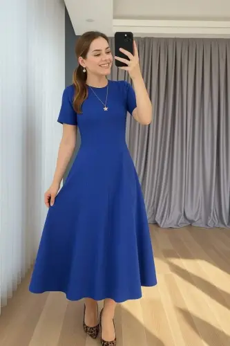 Women's Short Sleeve Crew Neck Maxi Size Imported Crepe Dress - 1