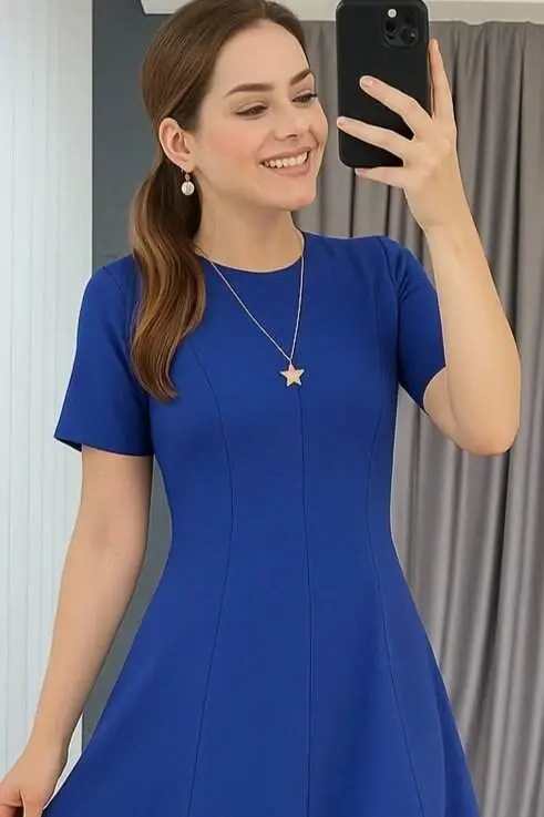 Women's Short Sleeve Crew Neck Maxi Size Imported Crepe Dress - 2