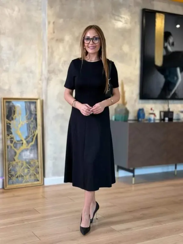 Women's Short Sleeve Crew Neck Midi Viscose Two Thread Dress - 3